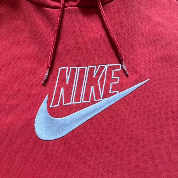Vintage Y2K Nike Sportswear Hoodie Sweatshirt Men Size XL Red White Velvet Logo - Picture 3 of 6